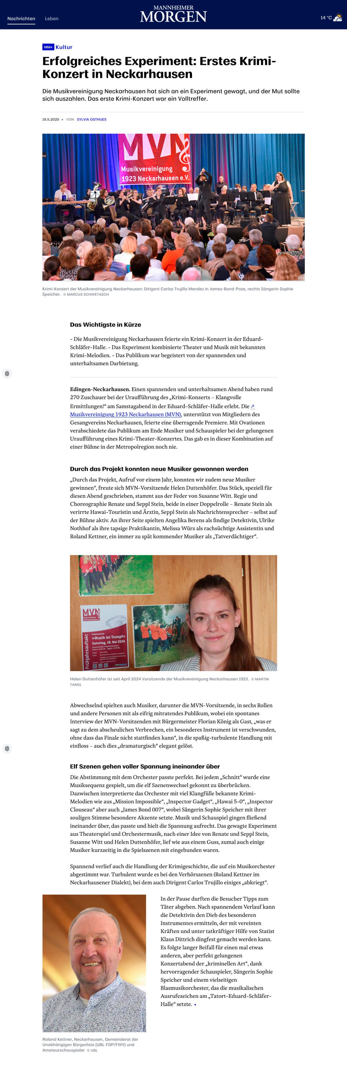Presseartikel Mannheimer Morgen vom 19.5.2025